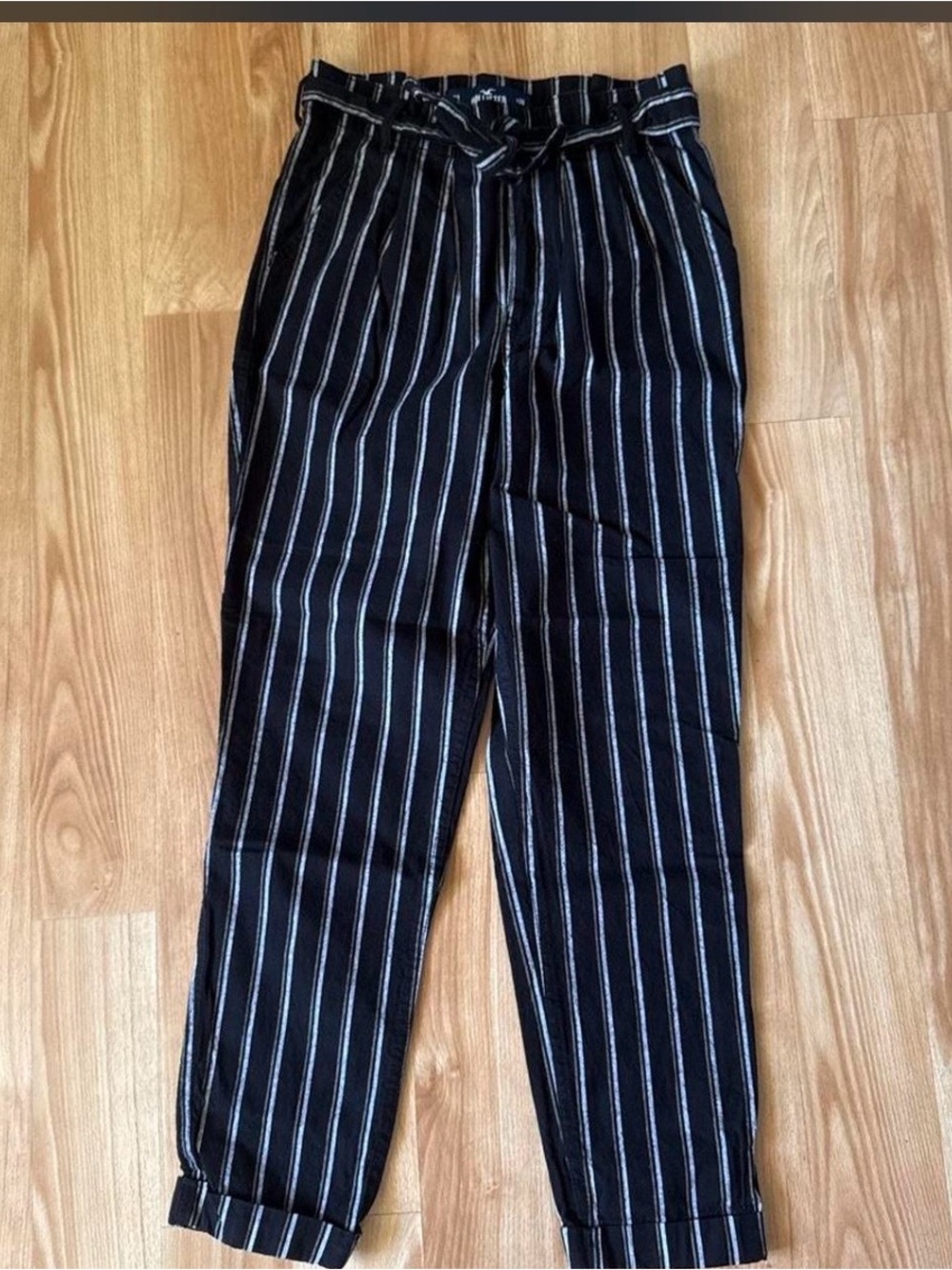 Hollister Black Pinstripe Paperbag Waist Chinos